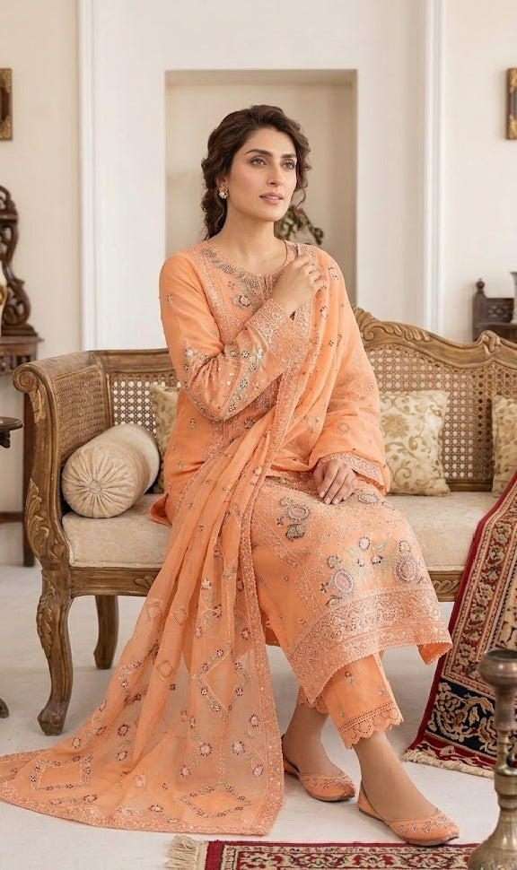 3PC chicken Kari with two side pallu dupatta