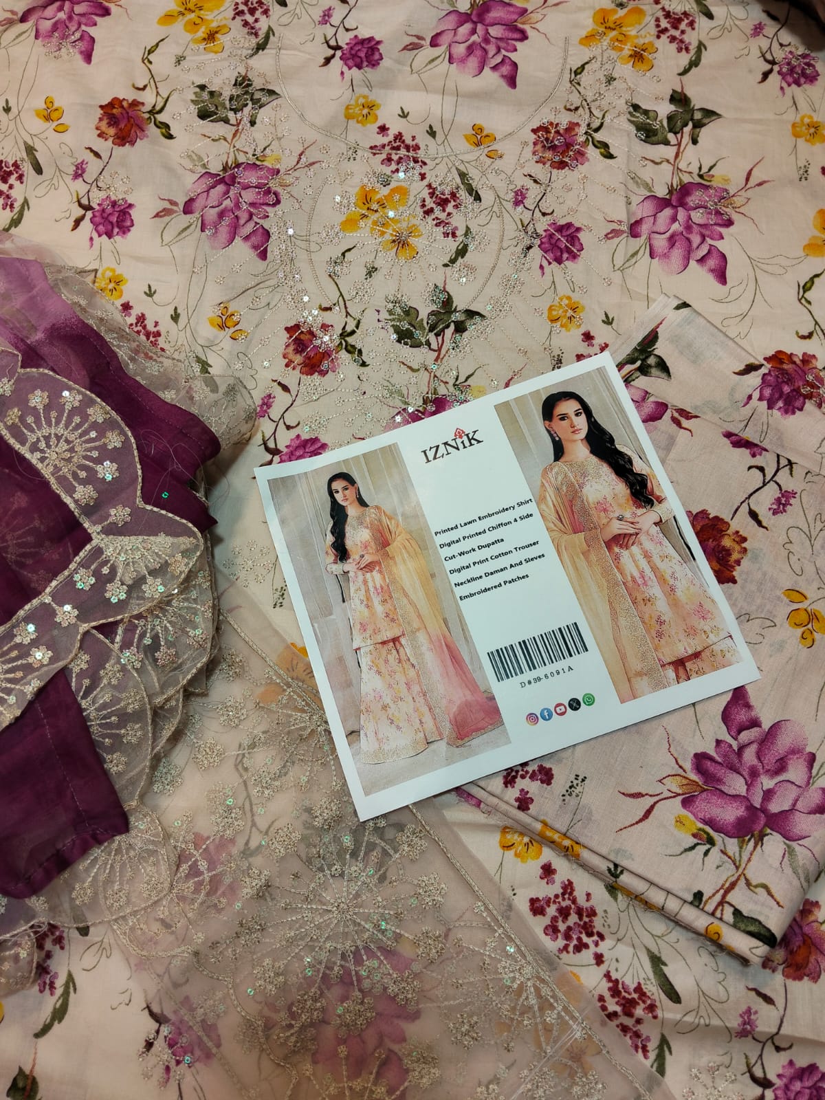 3PC MULTI PEACH LAWN WITH PATCHES