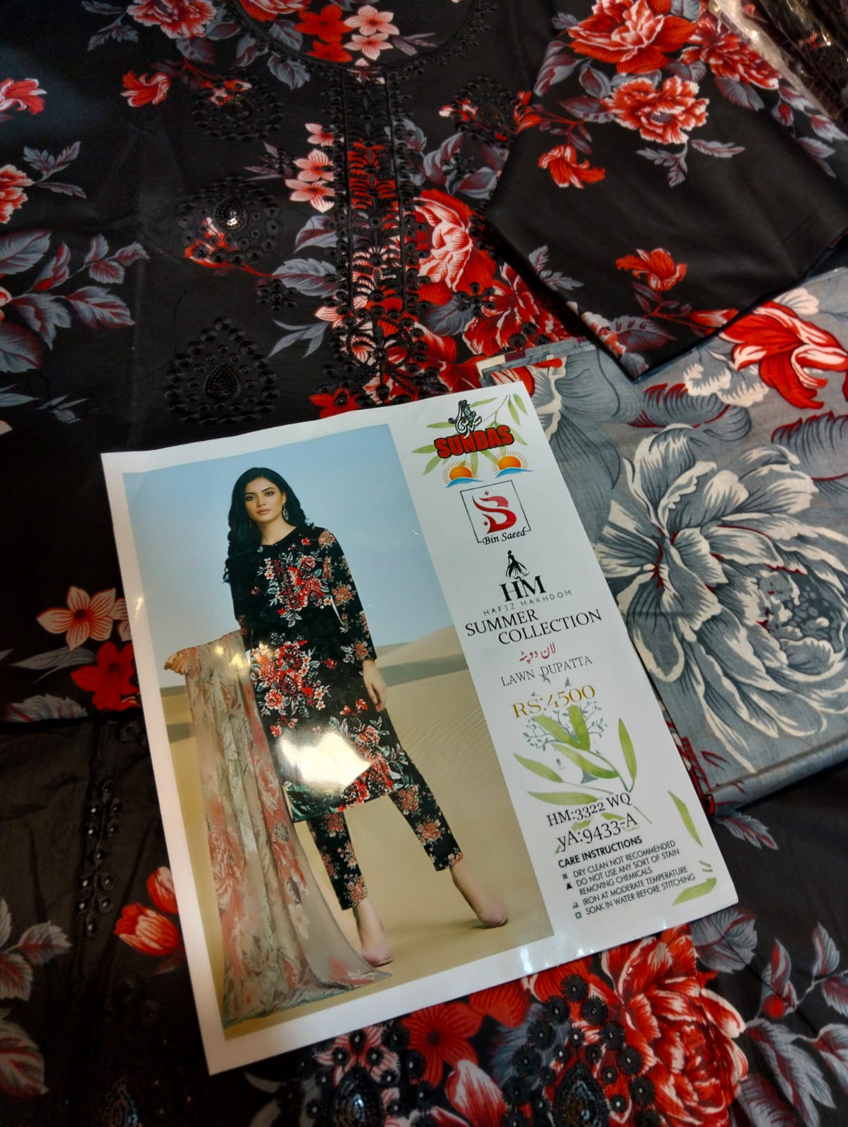 3PC RED & BLACK LAWN NECK EMBROIDERY