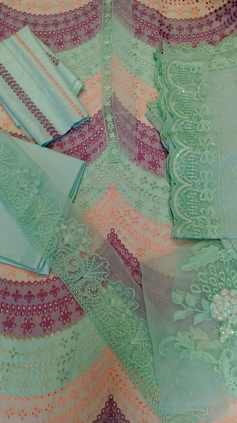 3pc maria (B-V) aqua green chicken Kari with patches