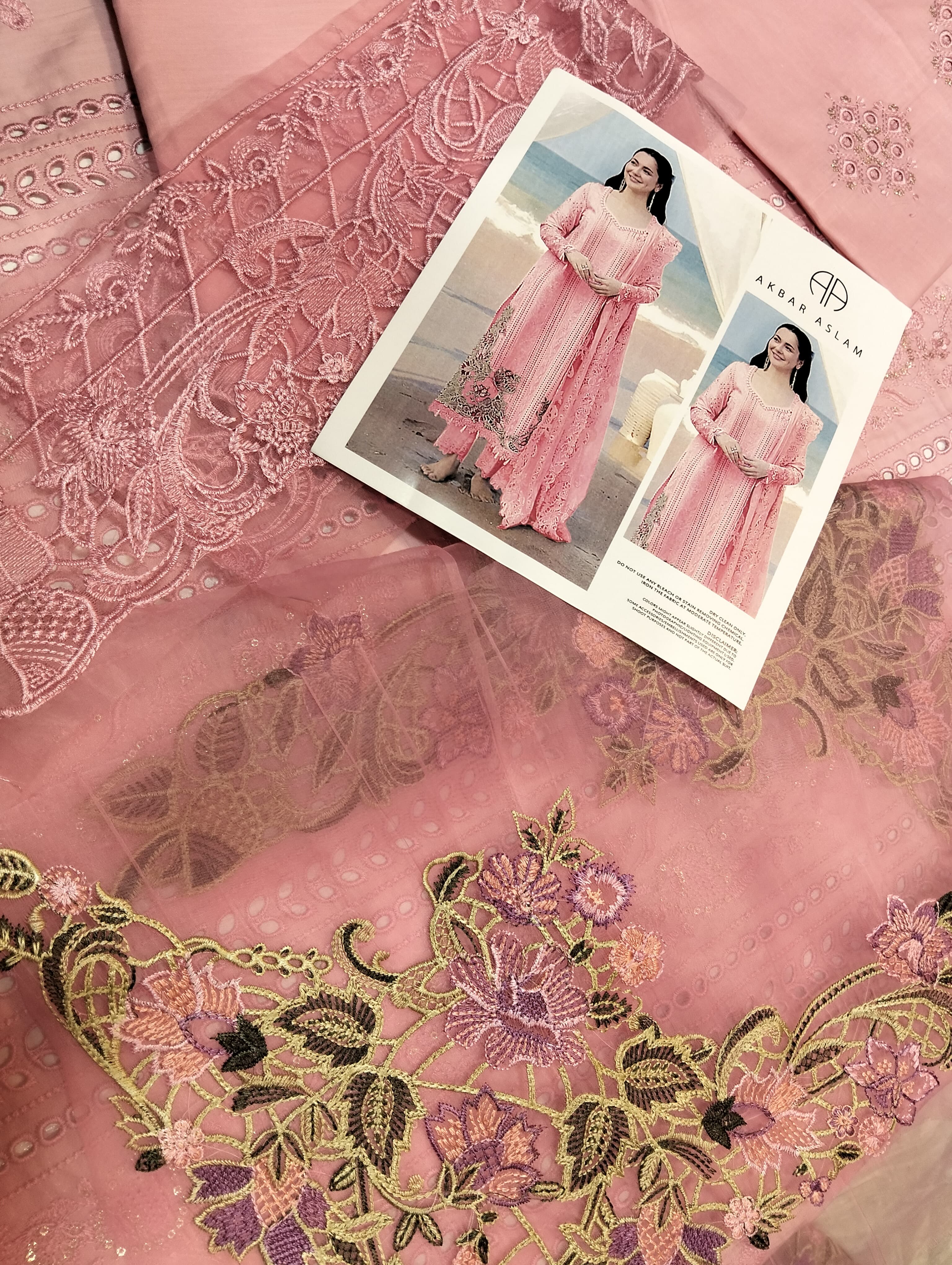 3PC LUXURY CHICKEN KARI PINK LAWN