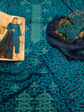 3PC BLUE TIGER LAWN NECK EMBROIDERY