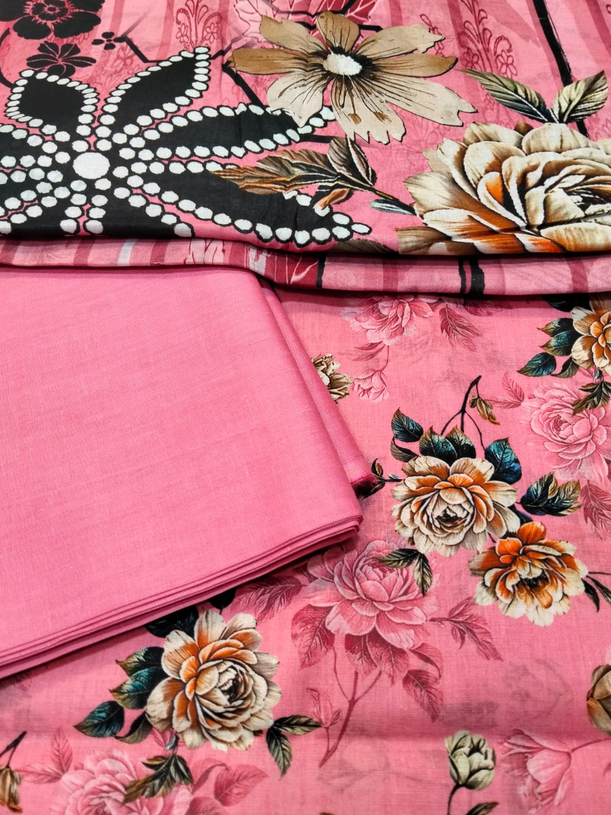 3PC BABY PINK PRINTED LWAN