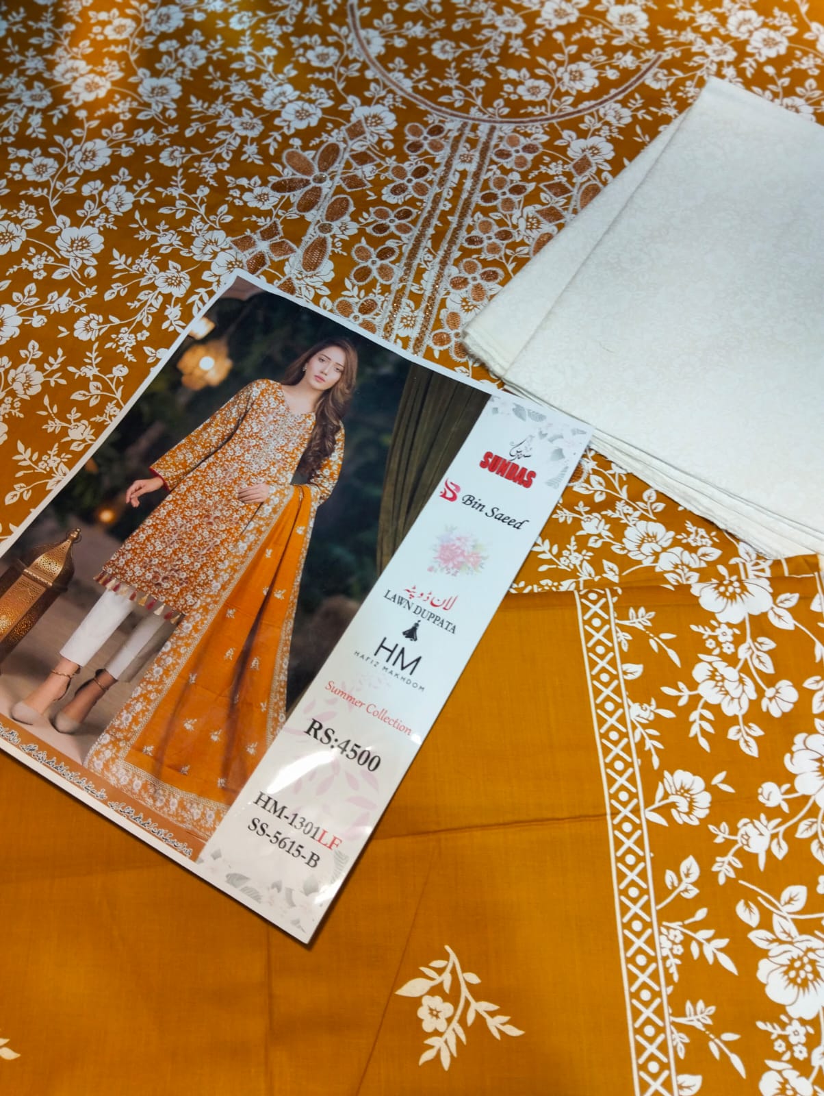 3PC MUSTARD LAWN NECK EMBROIDERY
