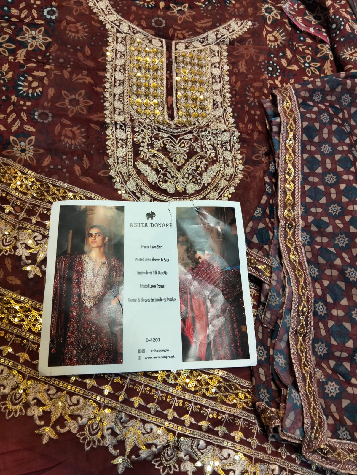 3PC MEHRONE LAWN WITH PATCHES