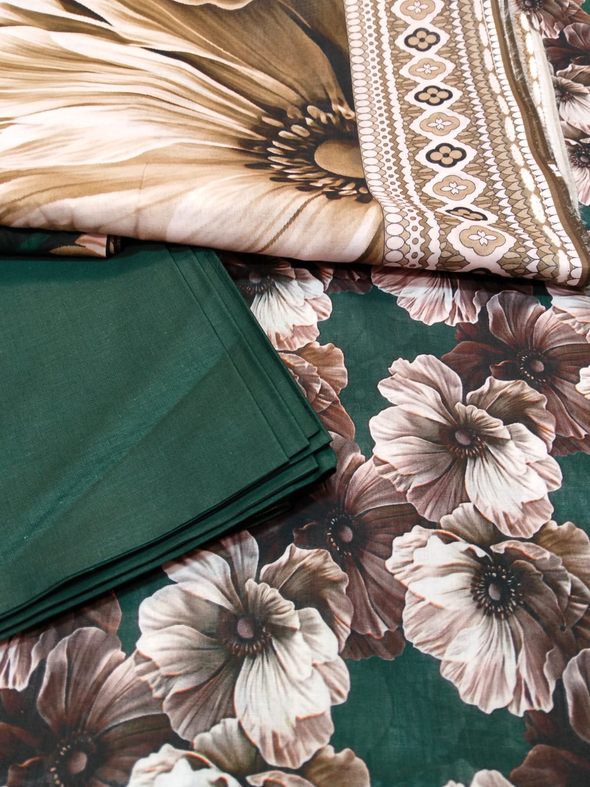 3PC BOTTLE GREEN PRINTED LWAN